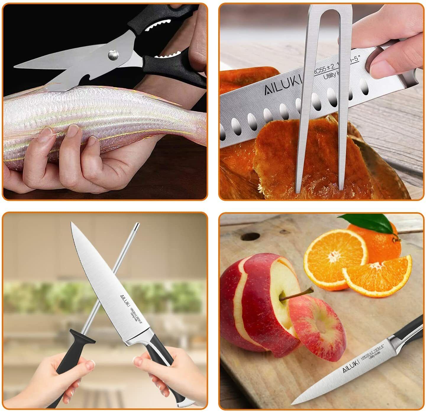 Knife Set, 19-Piece Kitchen Knife Set with Block Wooden German Stainless Steel - Fresh Stock Dated February 2026