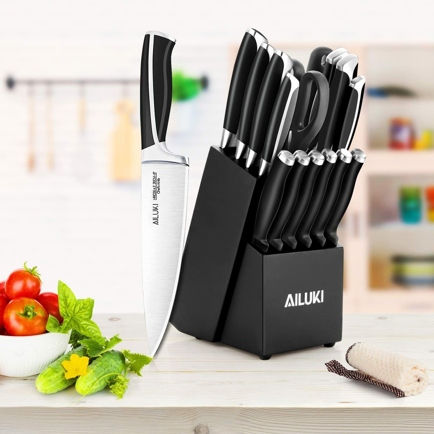 Knife Set, 19-Piece Kitchen Knife Set with Block Wooden German Stainless Steel - Fresh Stock Dated February 2026