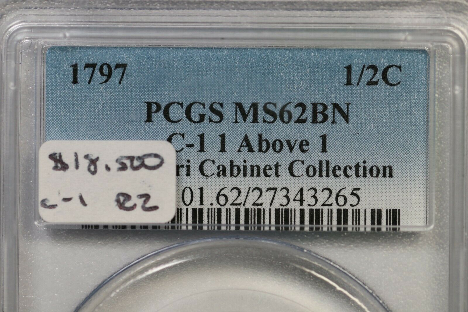 1797 C-1 R-2 PCGS MS 62 BN 1 Above 1 Liberty Cap Half Cent Coin 1/2c Ex; MCC - Fresh Stock Dated December 2025
