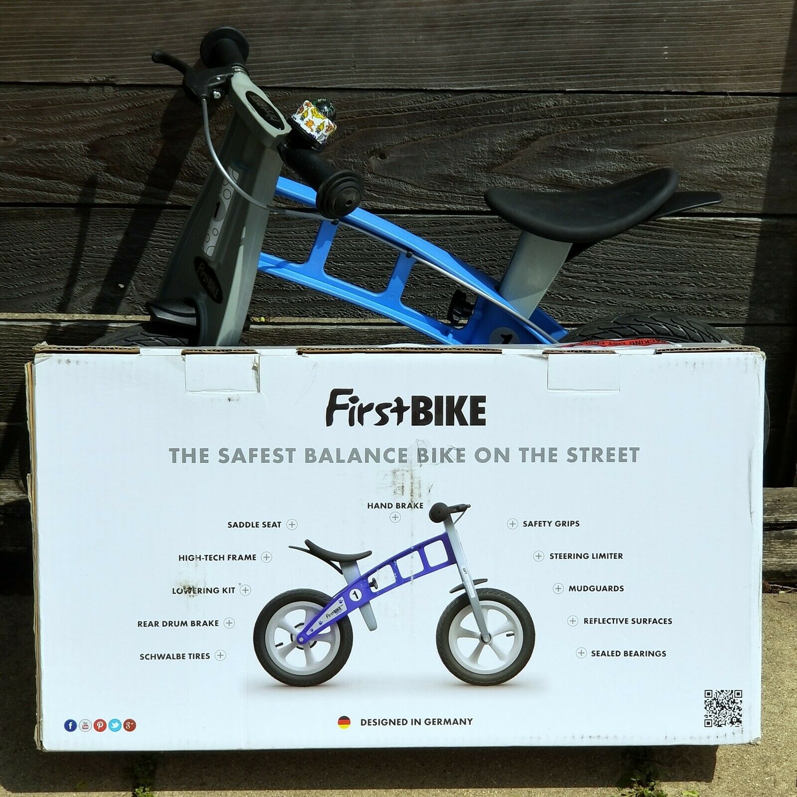 FIRSTBIKE Balance BIKE Blue STREET L2021 w/ Brake LOWERING KIT Box MONO SKI SET - Fresh Stock Dated December 2025