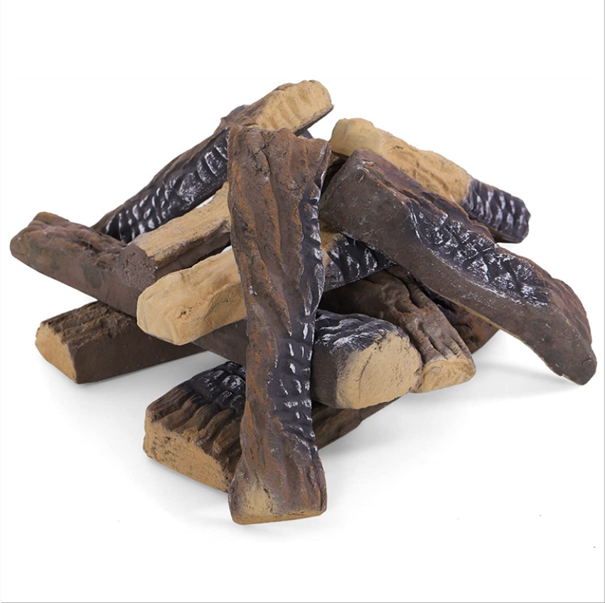 10-Pieces Set Realistic Flame Large Ceramic Wood Fireplace Logs Firepit Log Set - Fresh Stock Dated January 2026
