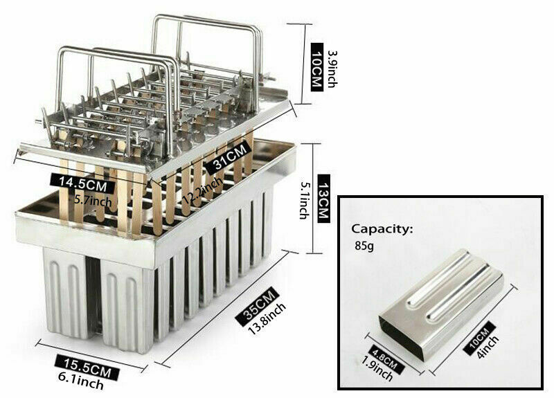 0.8mm Thickness Stainless Steel Ice Lolly Mold 85ml 20pcs for Ice Cream Making - Fresh Stock Dated February 2026