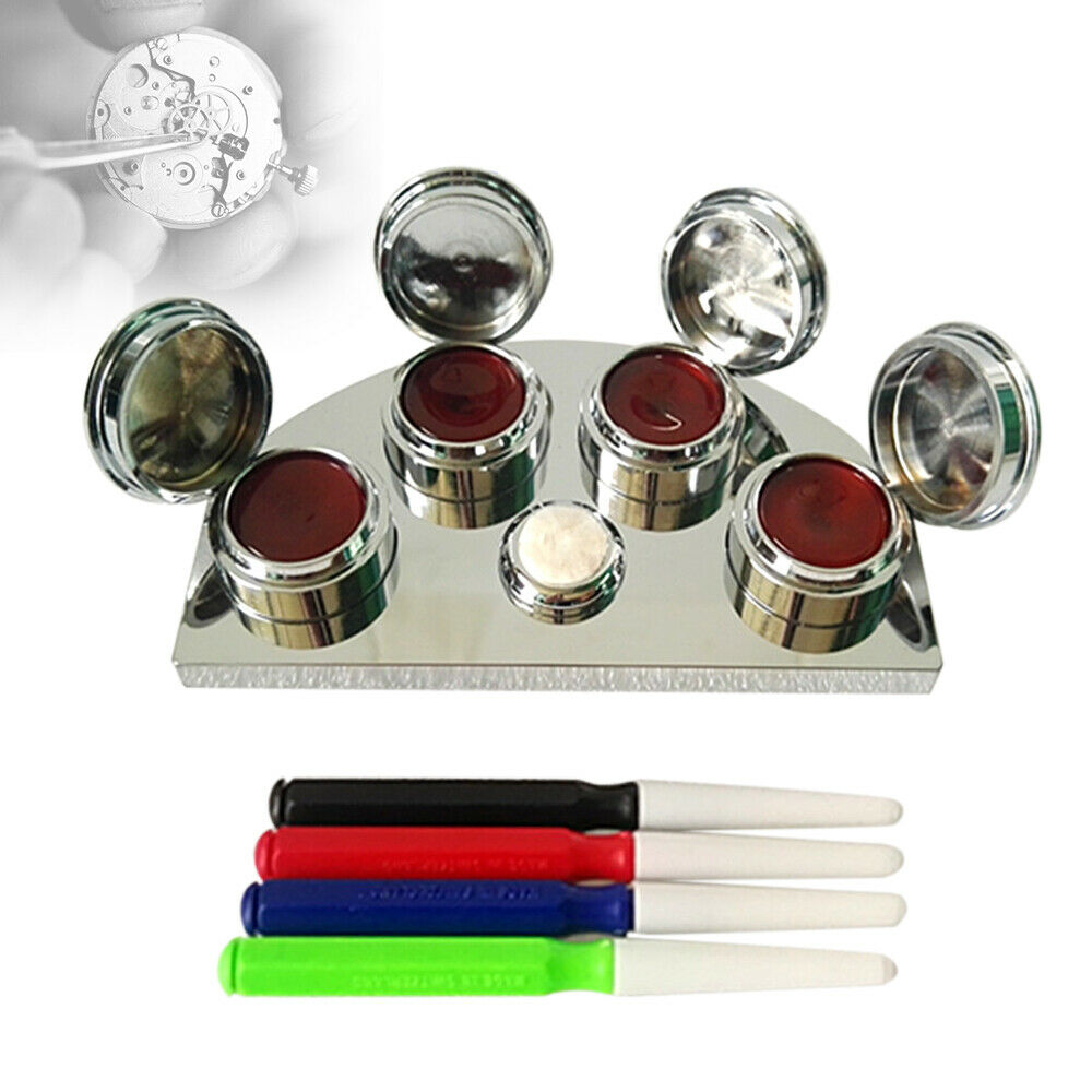 Oil Cup Stand Watch Repair Tool Premium Polished Watchmaker 4 Plastic Containers - Fresh Stock Dated December 2025