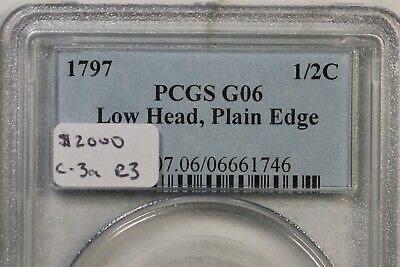 1797 C-3a R-3 PCGS G 06 Low Head Plain Edge Liberty Cap Half Cent Coin 1/2c - Fresh Stock Dated December 2025