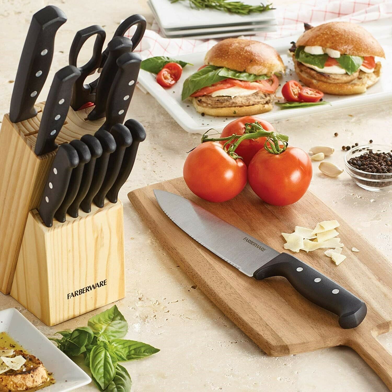 Knife Block Set With Kitchen Stainless Steel Sharpening Cutlery Knives 22 Piece - Fresh Stock Dated January 2026
