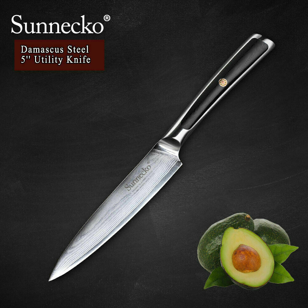 Sunnecko 5 Inch Chef's Utility Knife Damascus VG10 Steel Kitchen Paring Knife AA - Fresh Stock Dated February 2026