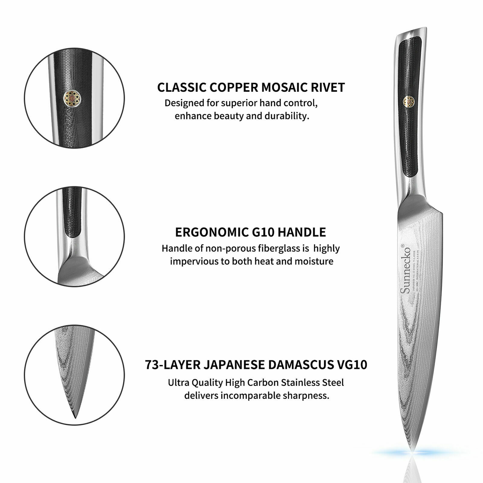 Sunnecko 5 Inch Chef's Utility Knife Damascus VG10 Steel Kitchen Paring Knife AA - Fresh Stock Dated February 2026