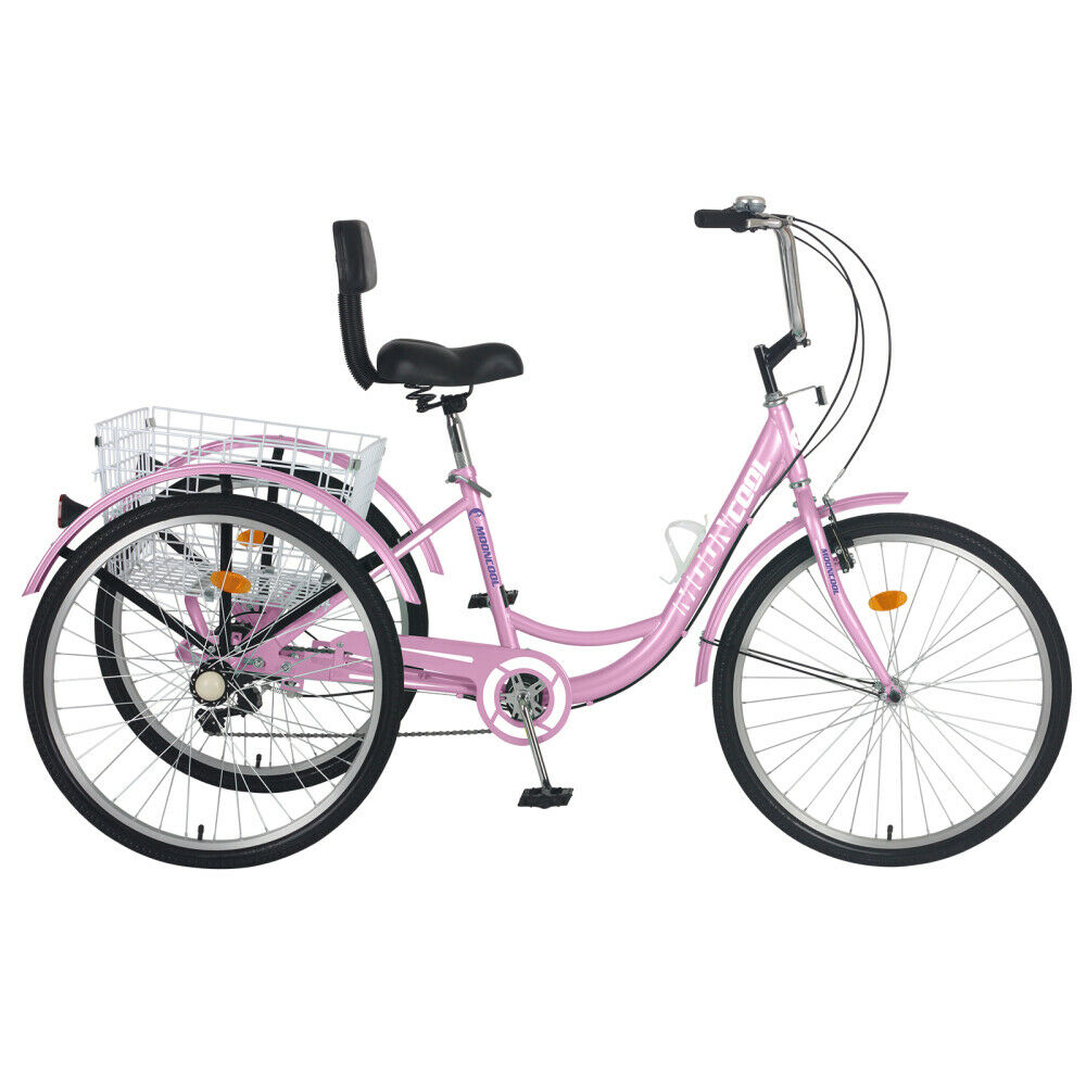 24'' 7 Speed Adult Trike Tricycle 3-Wheel Bike Bicycle with Basket & Backrest - Fresh Stock Dated January 2026