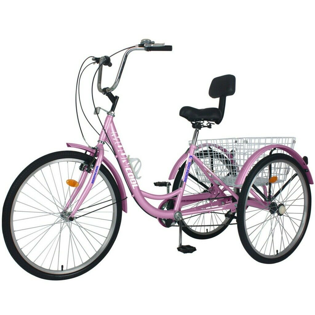24'' 7 Speed Adult Trike Tricycle 3-Wheel Bike Bicycle with Basket & Backrest - Fresh Stock Dated January 2026