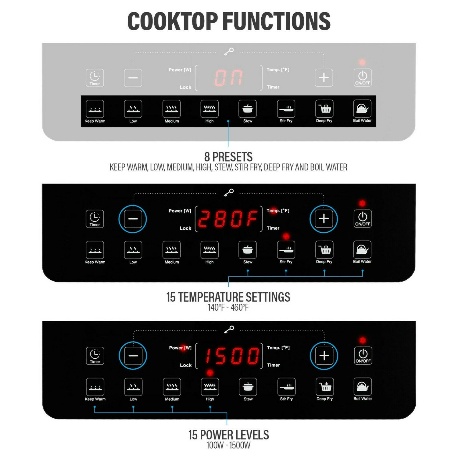 1500W Portable Induction Cooktop Countertop Burner with 15 Temp and Power Levels - Fresh Stock Dated February 2026