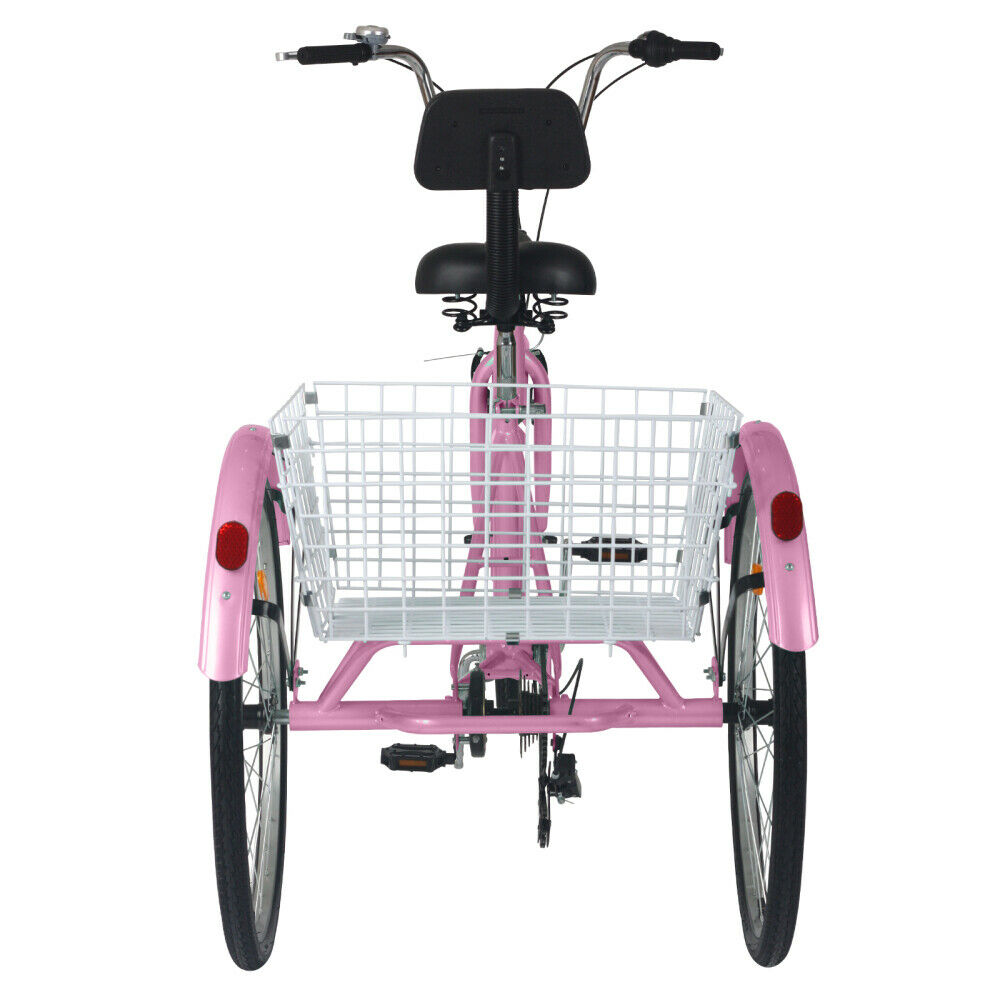 24'' 7 Speed Adult Trike Tricycle 3-Wheel Bike Bicycle with Basket & Backrest - Fresh Stock Dated January 2026