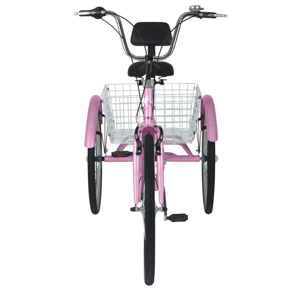 24'' 7 Speed Adult Trike Tricycle 3-Wheel Bike Bicycle with Basket & Backrest - Fresh Stock Dated January 2026