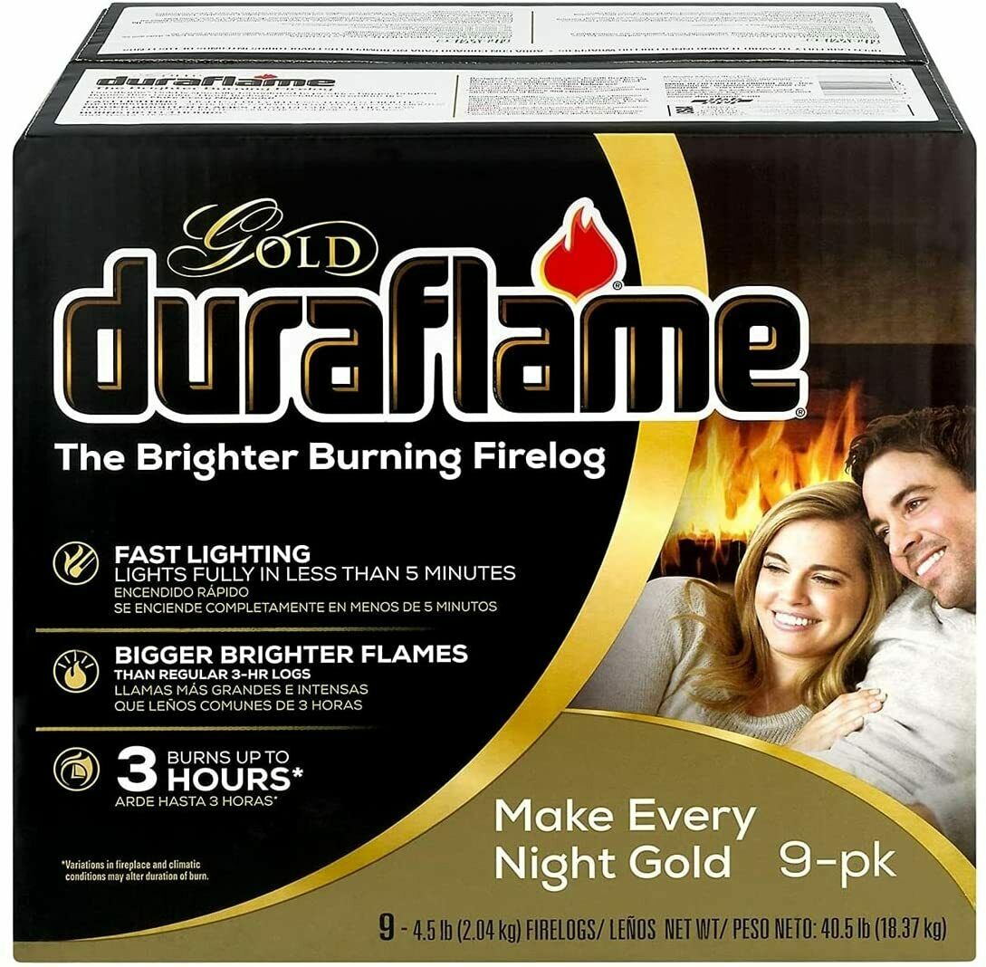 Duraflame Fire Logs 9 Pack - 4.5lb Bright Burning 3 Hour Burn Time Fast Lighting - Fresh Stock Dated January 2026