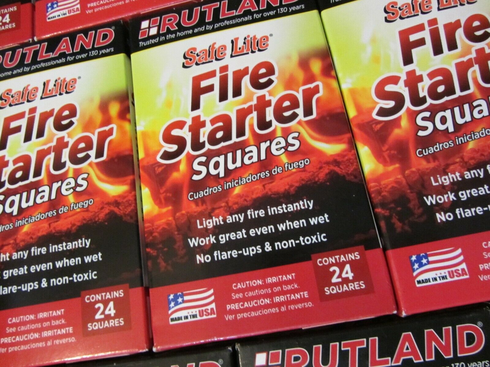 Lot (11) 24-start boxes! - Safe Lite Fire Starter Rutland = 264 squares! - Fresh Stock Dated December 2025