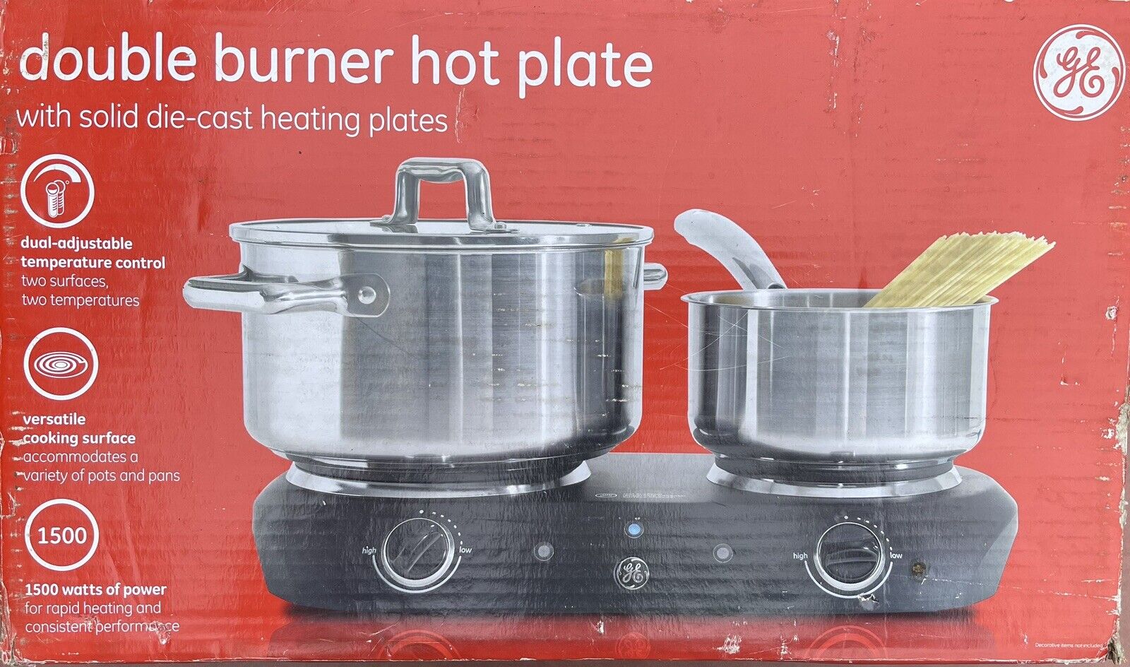 GE Double burner hot plate 1500 watt - electric In Box Box Tested - Fresh Stock Dated February 2026