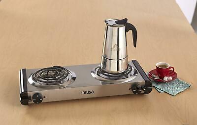IMUSA USA GAU-80312US Electric Double Burner 1750-Watts, Stainless Steel, Silver - Fresh Stock Dated February 2026