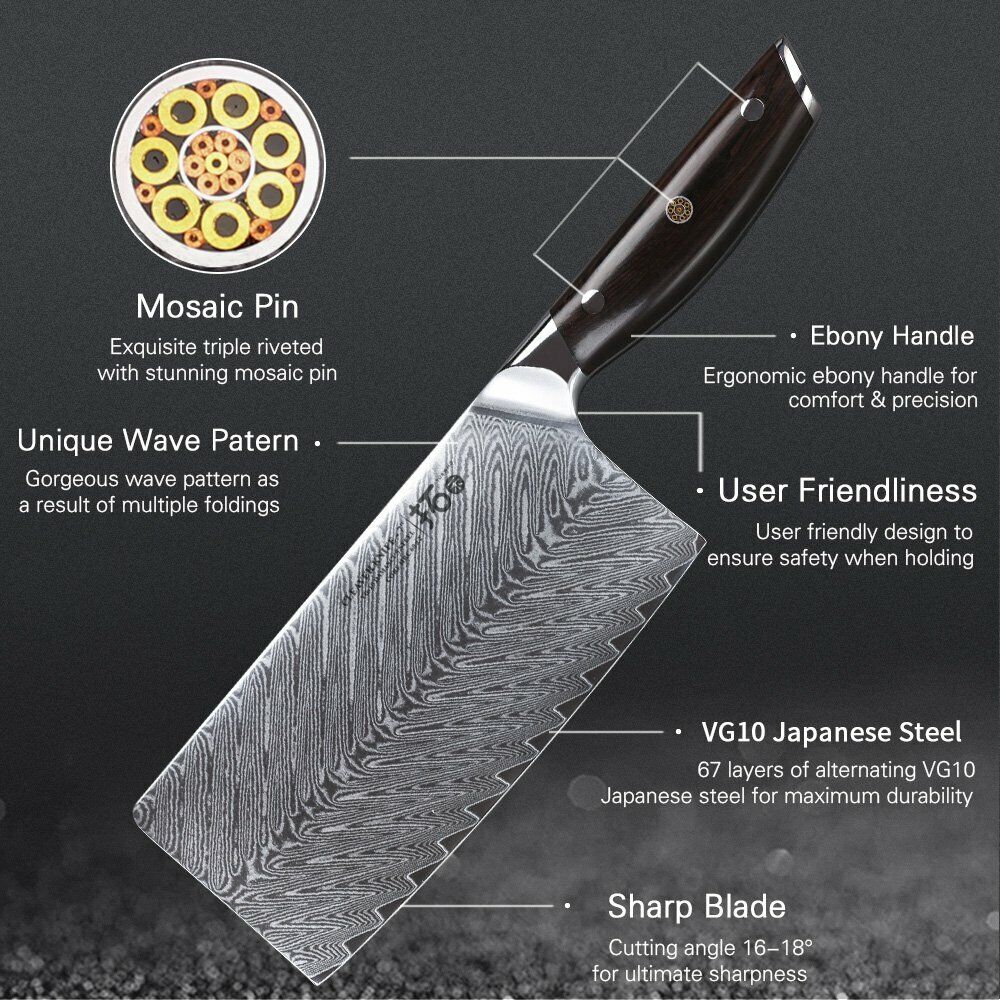 TURWHO 7in Chef Chopper Kitchen Cleaver Knife Japanese VG10 Damascus Steel Knife - Fresh Stock Dated January 2026