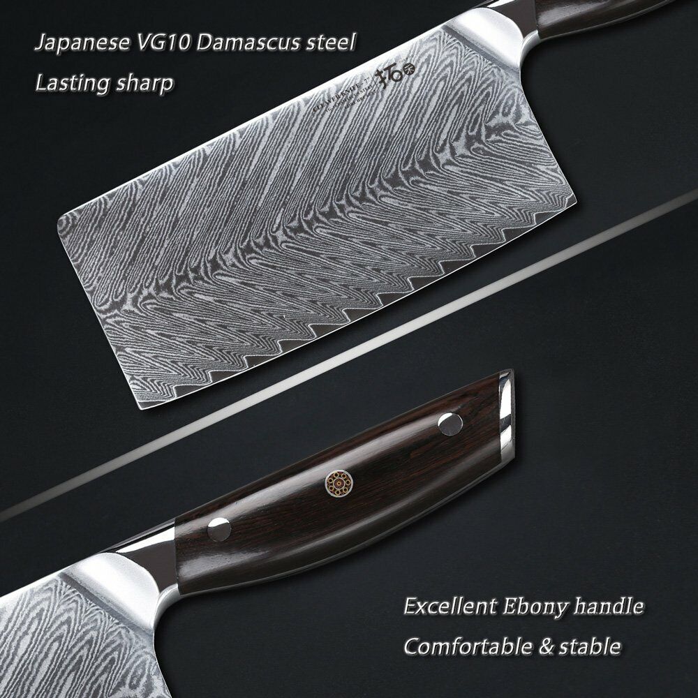 TURWHO 7in Chef Chopper Kitchen Cleaver Knife Japanese VG10 Damascus Steel Knife - Fresh Stock Dated January 2026