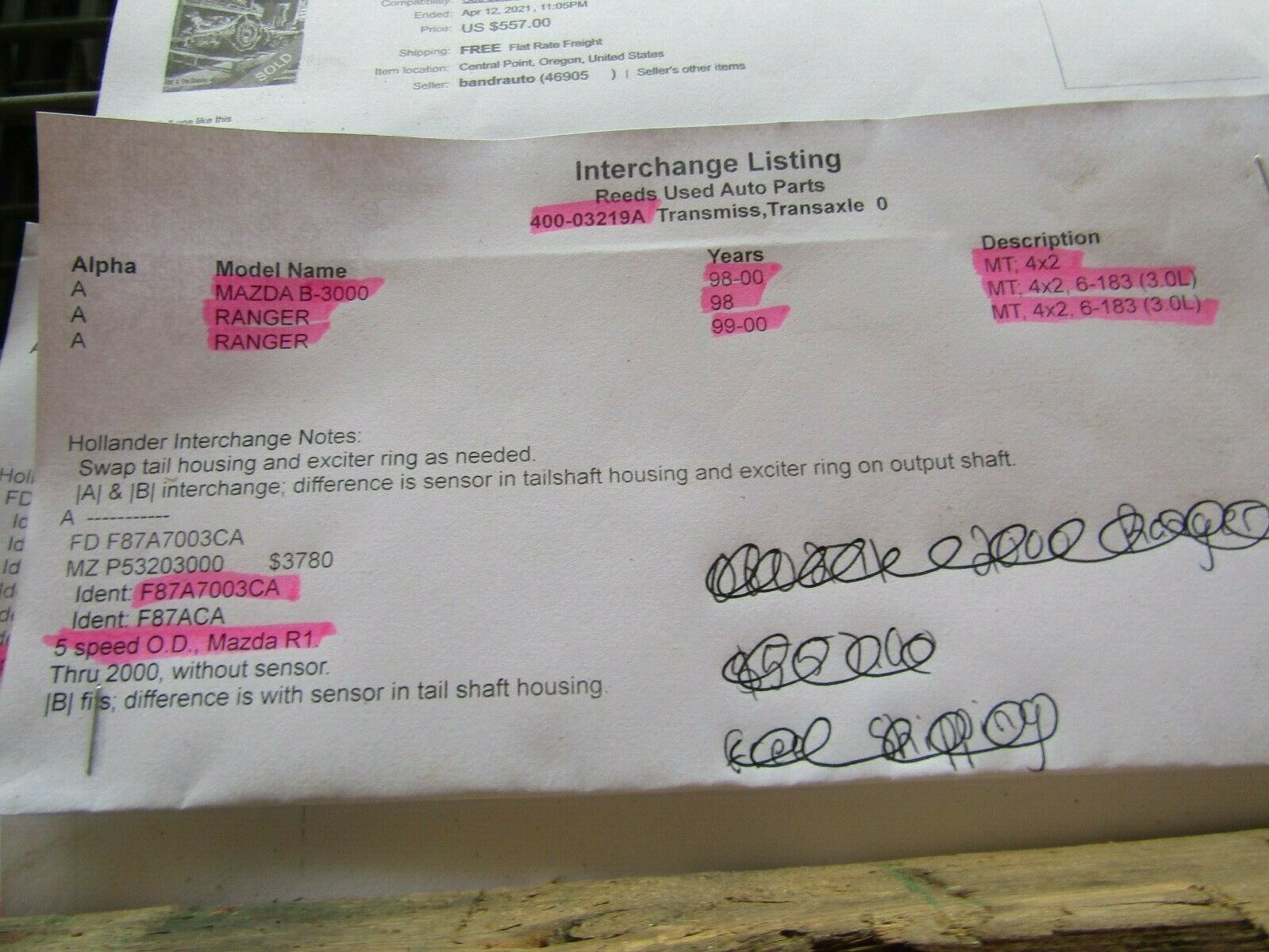 Manual Transmission 2WD 6-183 3.0L Fits 98-00 RANGER - Fresh Stock Dated December 2025