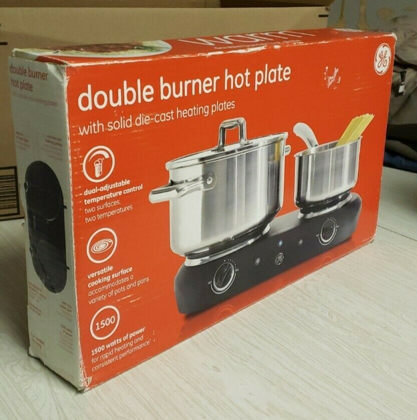 GE Double Burner Hot Plate Electric Portable Stove Solid Die Cast Heating Plates - Fresh Stock Dated February 2026