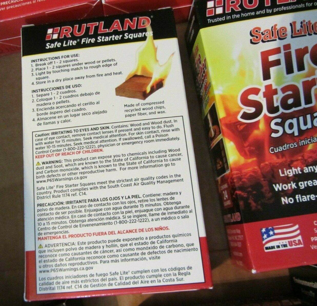 Lot (11) 24-start boxes! - Safe Lite Fire Starter Rutland = 264 squares! - Fresh Stock Dated December 2025
