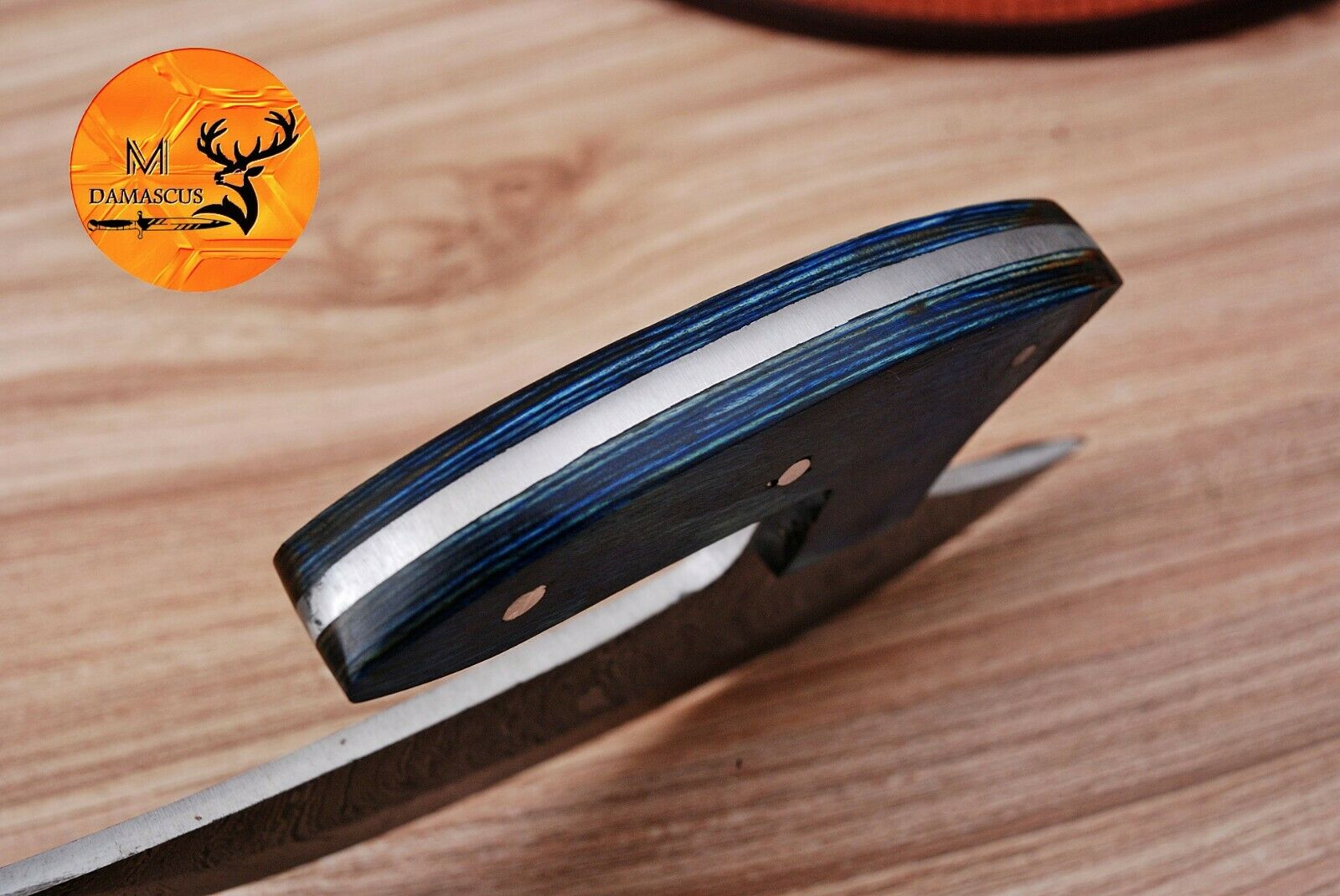 HAND FORGED DAMASCUS STEEL ULU CHEF KNIFE WITH WOOD HANDLE - AJ 1771 - Fresh Stock Dated February 2026