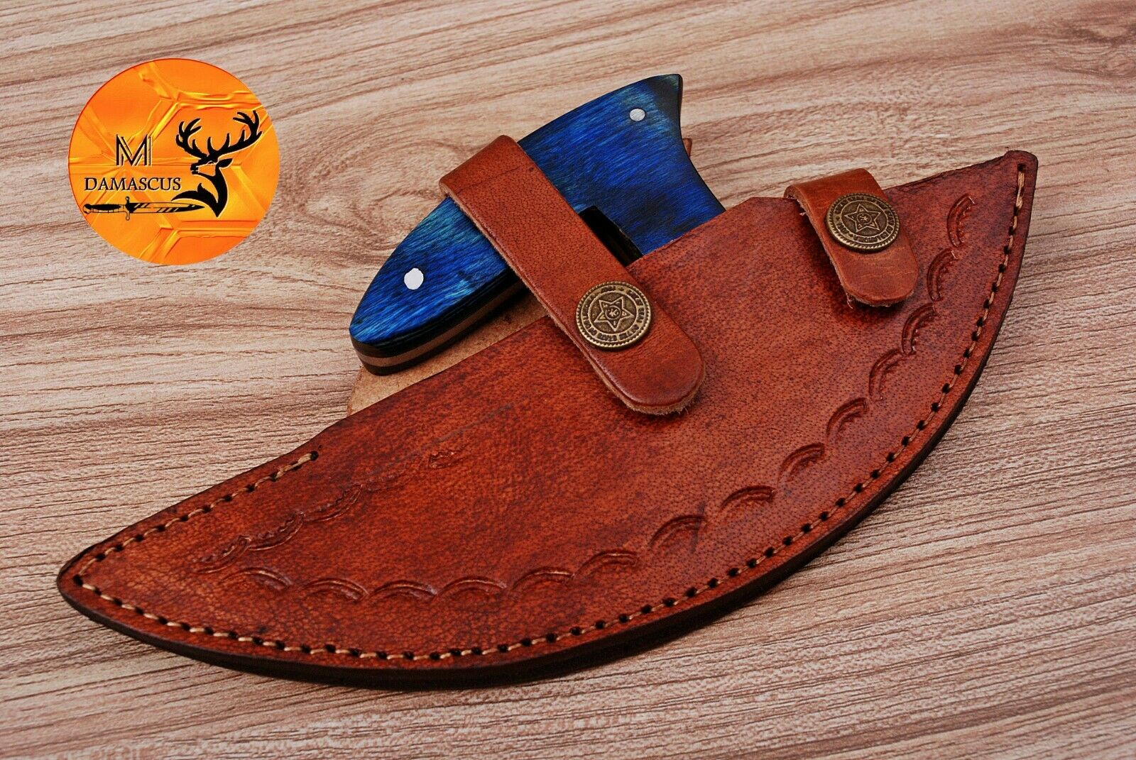 HAND FORGED DAMASCUS STEEL ULU CHEF KNIFE WITH WOOD HANDLE - AJ 1771 - Fresh Stock Dated February 2026