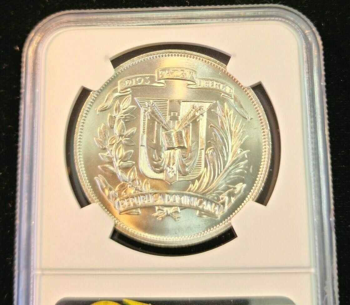1974 DOMINICAN REPUBLIC SILVER 1 PESO CENTRAL AMERICAN GAMES NGC MS 65 GEM BU - Fresh Stock Dated December 2025