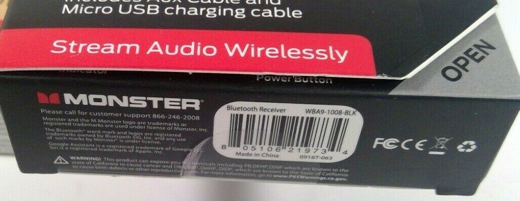 Monster Bluetooth Audio Receiver w/ Google & Siri Virtual Assistant BT 4.2 - NEW - Fresh Stock Dated January 2026
