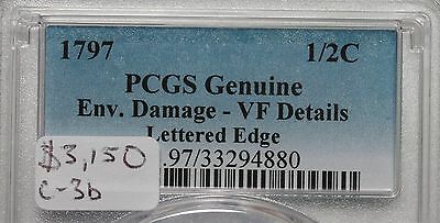1797 C-3b PCGS VF Details Let. Edge Liberty Cap Half Cent with Pole Coin 1/2c - Fresh Stock Dated December 2025