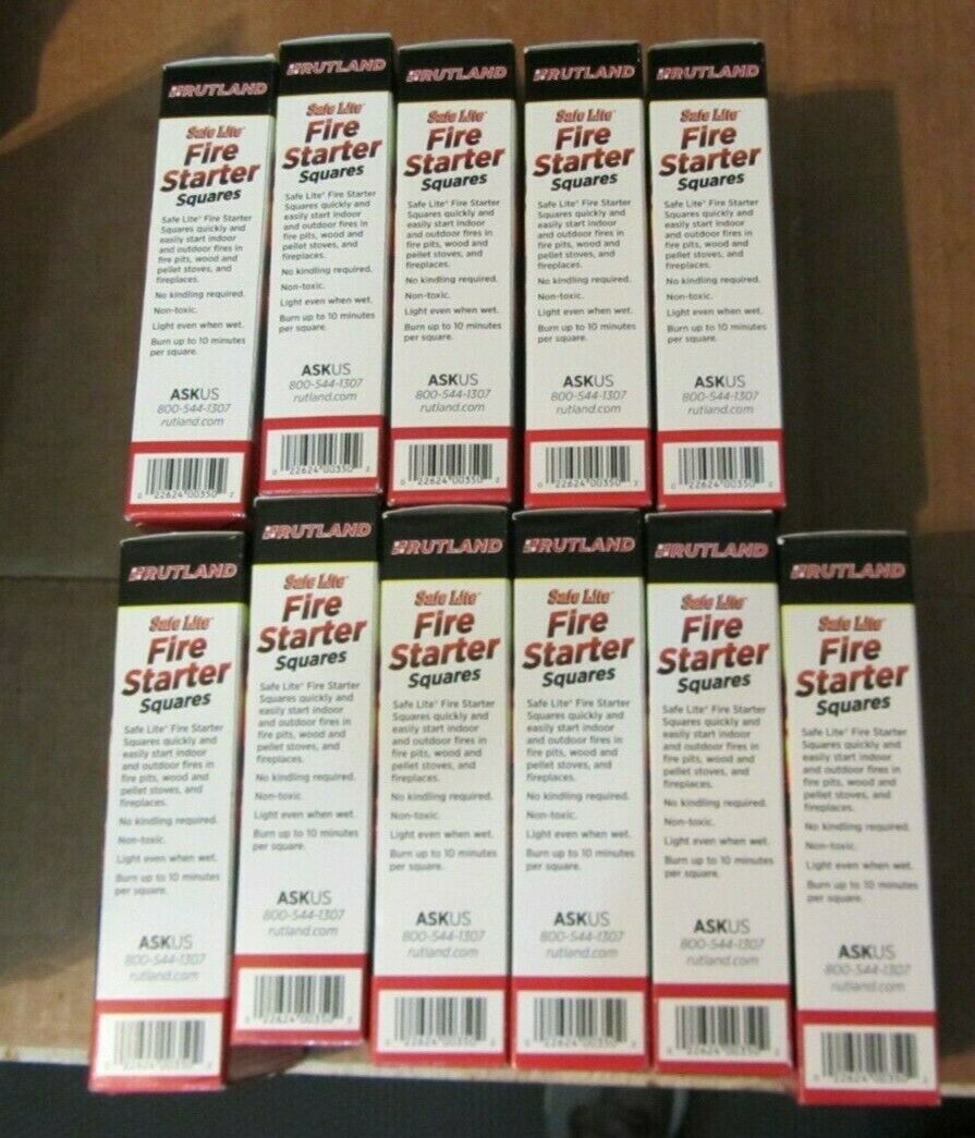 Lot (11) 24-start boxes! - Safe Lite Fire Starter Rutland = 264 squares! - Fresh Stock Dated December 2025