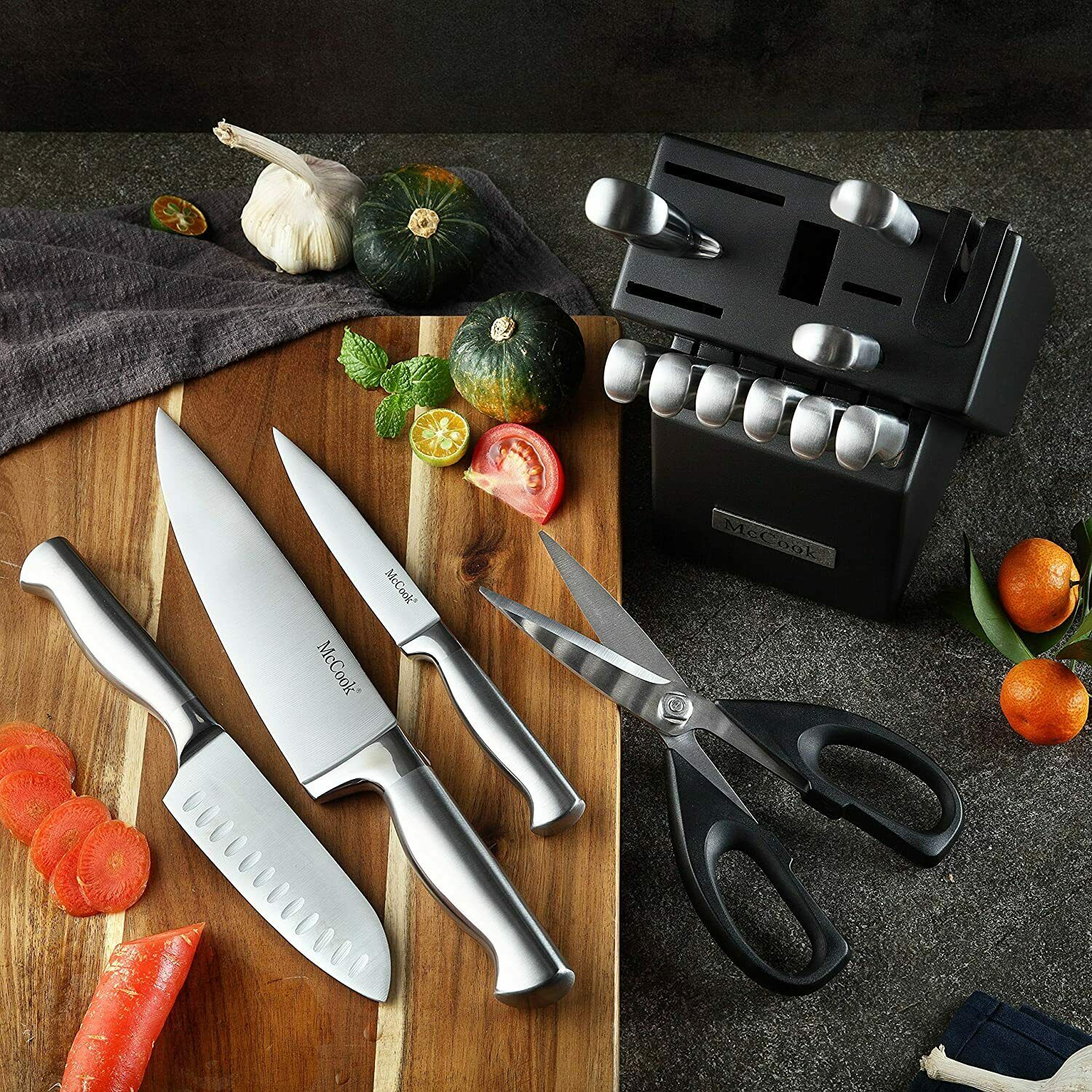 McCook 15PCS Kitchen Knife Set with Block Stainless Steel Built-in Sharpener - Fresh Stock Dated January 2026