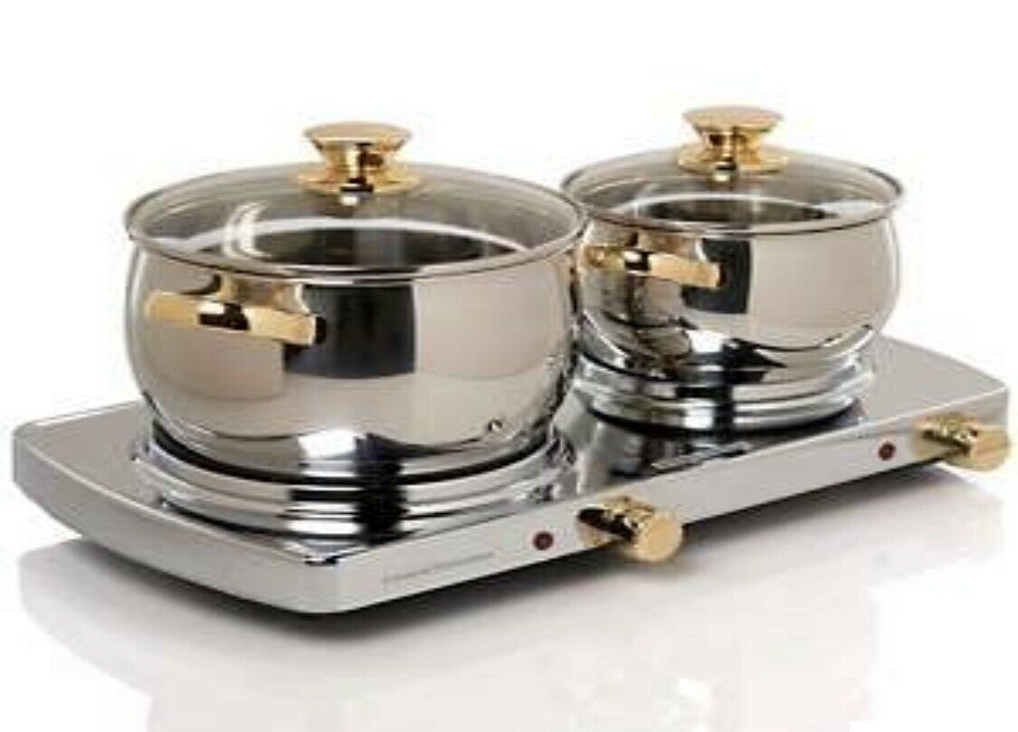 Command Performance Gold Silver Double Burner Portable Buffet Range MK-307 New - Fresh Stock Dated February 2026