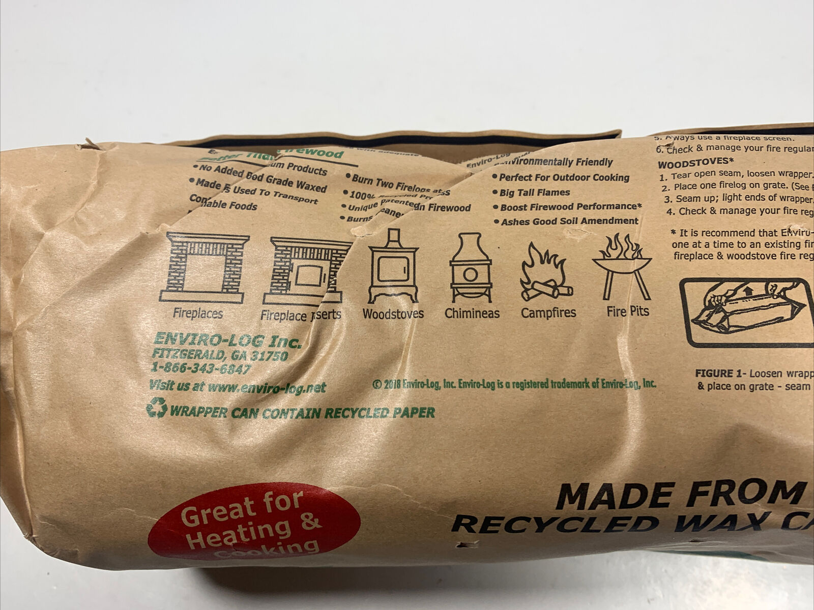 Enviro Log Earth Friendly Fires 100% Recycled Material Burns 3 Hours 5lb - Fresh Stock Dated December 2025