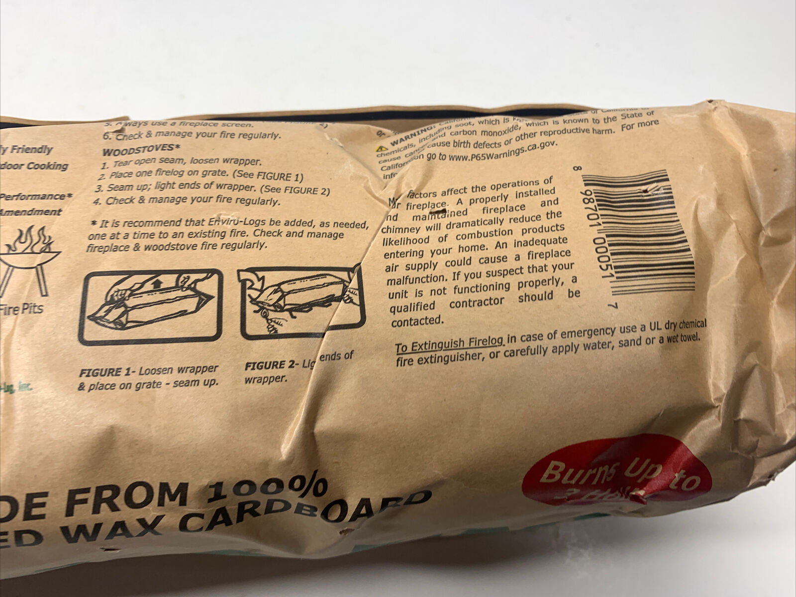 Enviro Log Earth Friendly Fires 100% Recycled Material Burns 3 Hours 5lb - Fresh Stock Dated December 2025