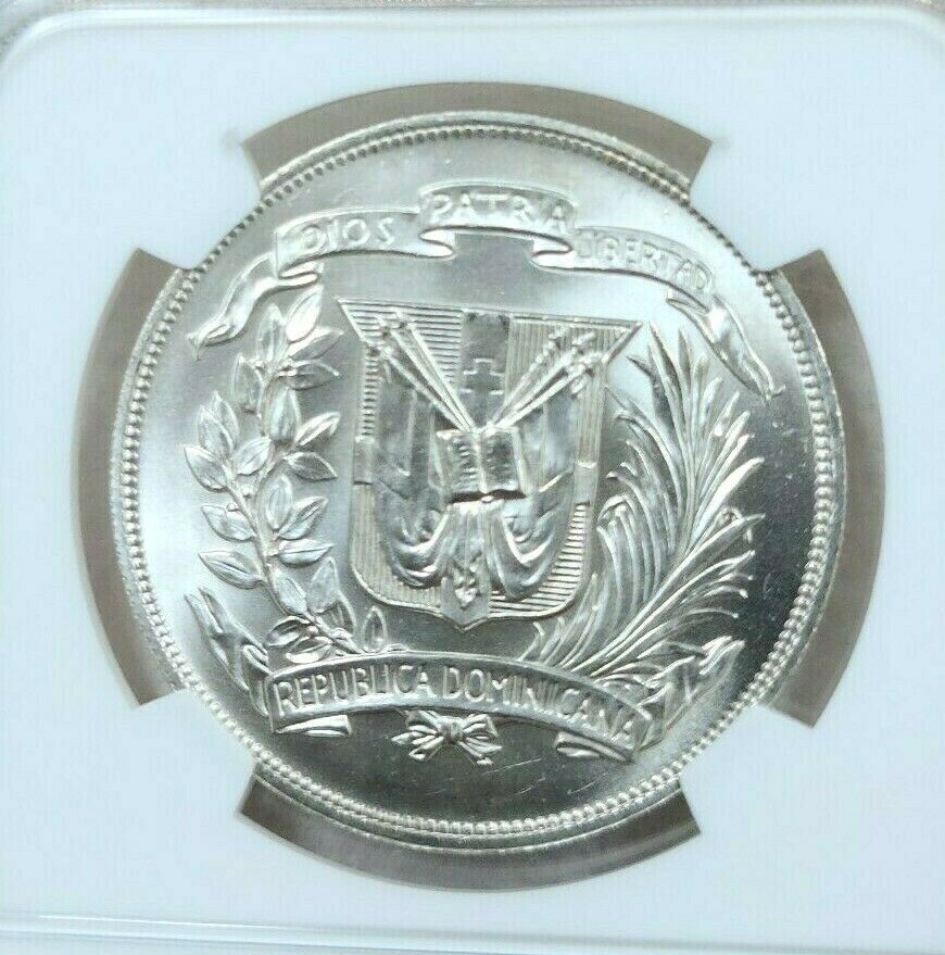 1974 DOMINICAN REPUBLIC SILVER 1 PESO CENTRAL AMERICAN GAMES NGC MS 65 GEM BU - Fresh Stock Dated December 2025