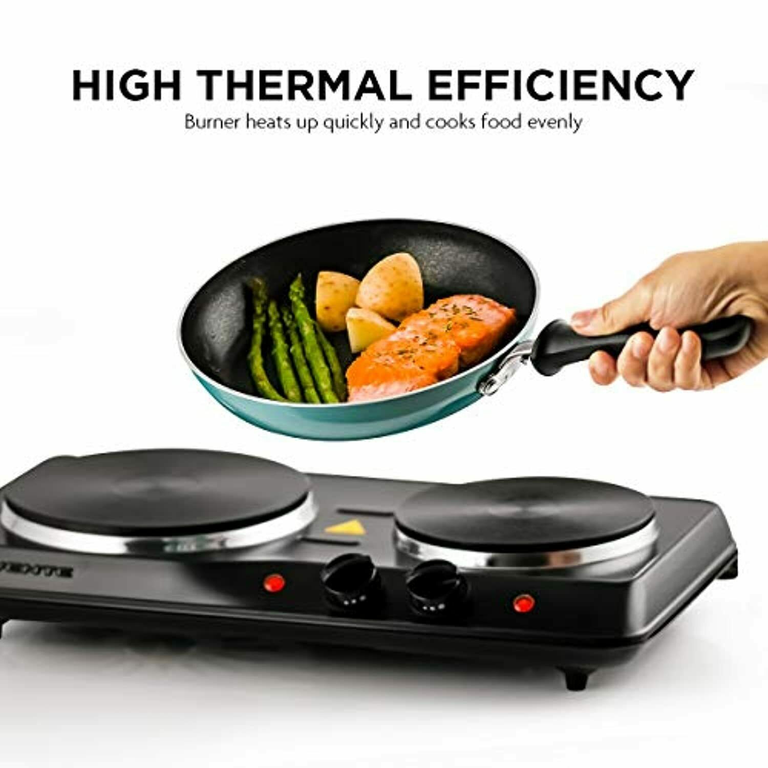 1700W Double Hot Plate Electric Countertop Cast Iron Burner, with 6 & 7 Inch Pla - Fresh Stock Dated January 2026