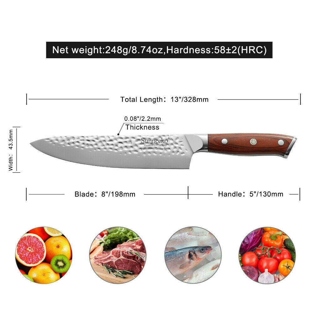 Sunnecko 8-Inch Chef Knife - Hammered Series - German stainless steel USA Stock - Fresh Stock Dated February 2026