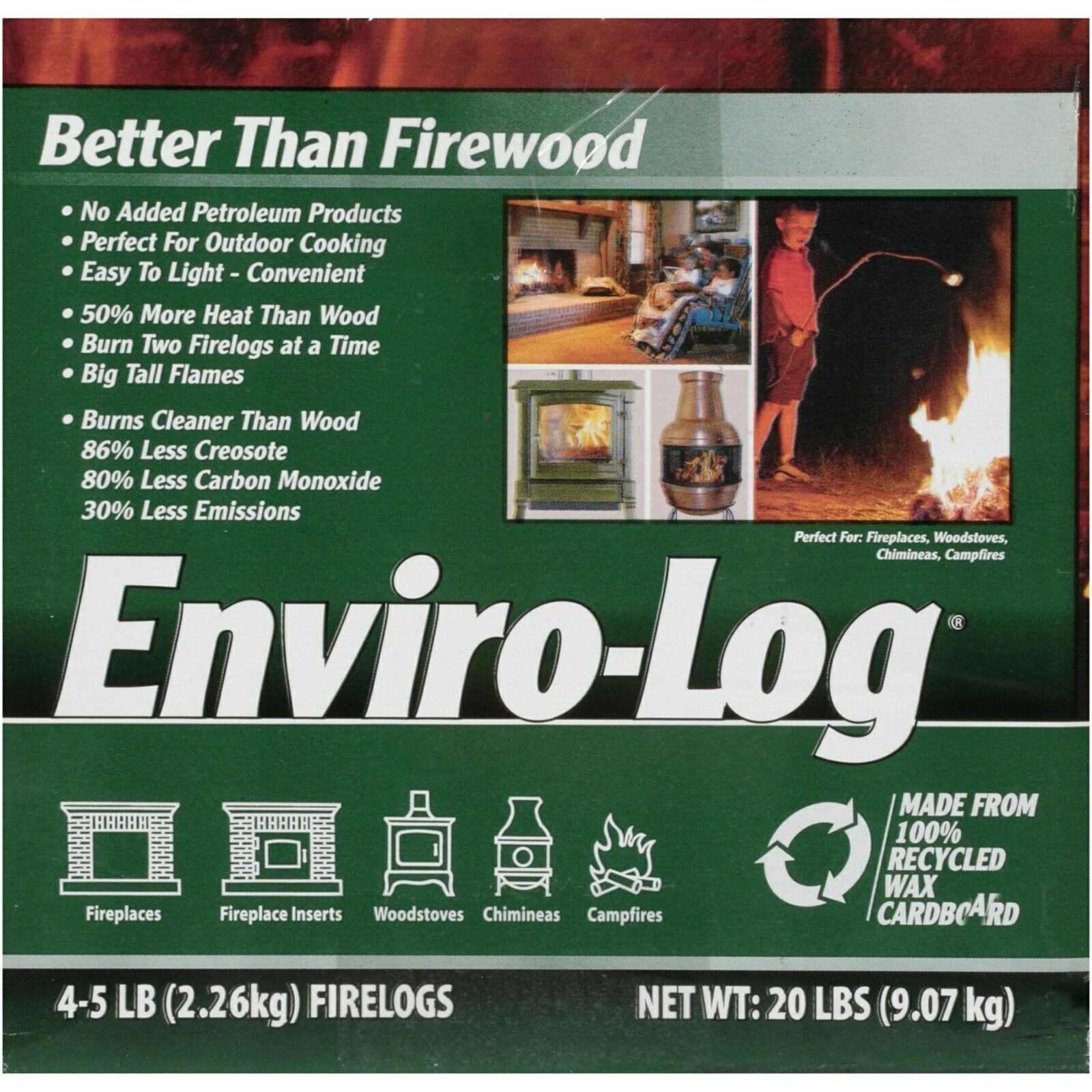 4 Pack Firelog Case Fireplace Logs Outdoor Camp Cooking Firewood 3 Hour Burning - Fresh Stock Dated January 2026