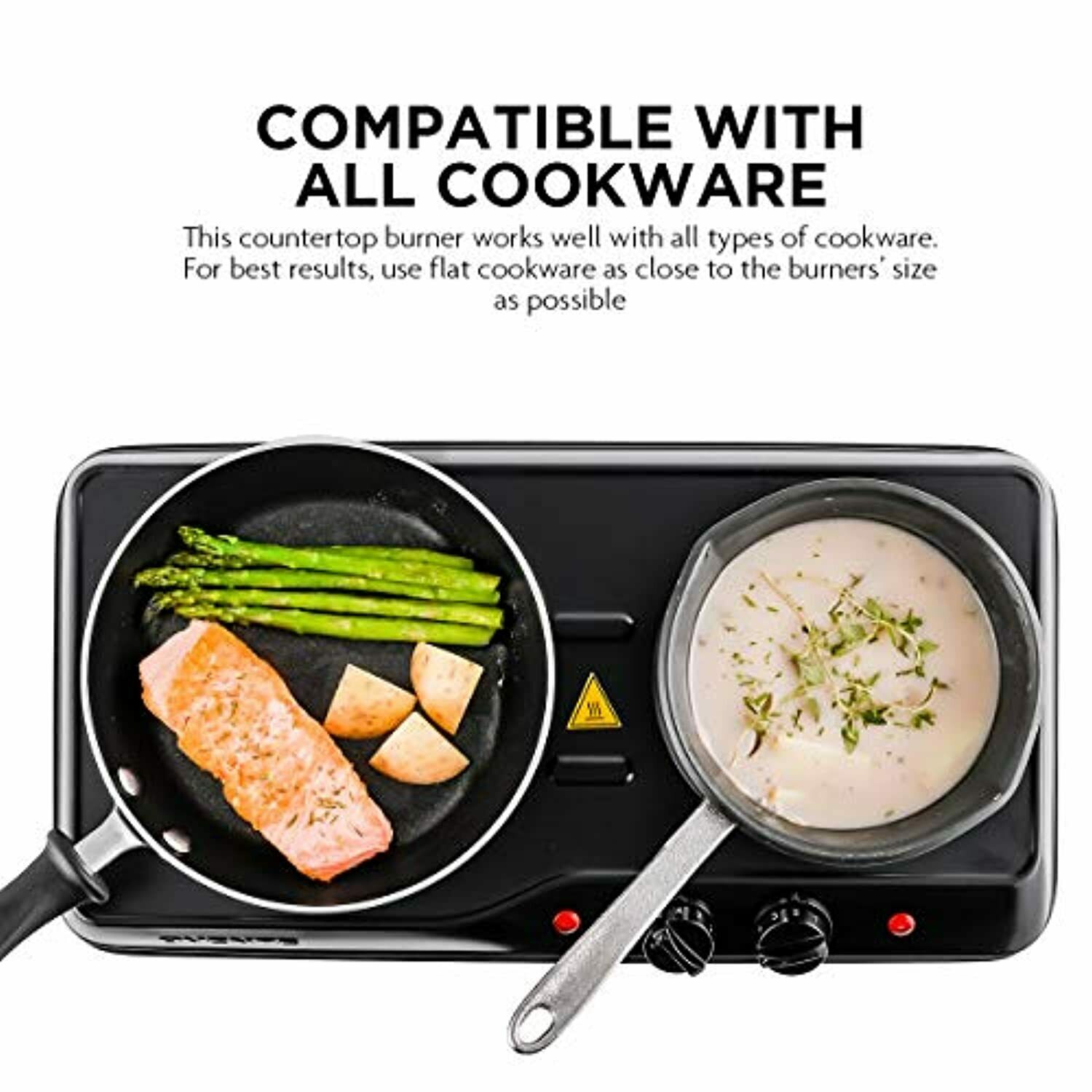 1700W Double Hot Plate Electric Countertop Cast Iron Burner, with 6 & 7 Inch Pla - Fresh Stock Dated January 2026