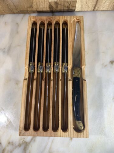 Vintage Sabatier France Laguiole “The Bee” Set 6 Stainless Steak Knives - Fresh Stock Dated January 2026