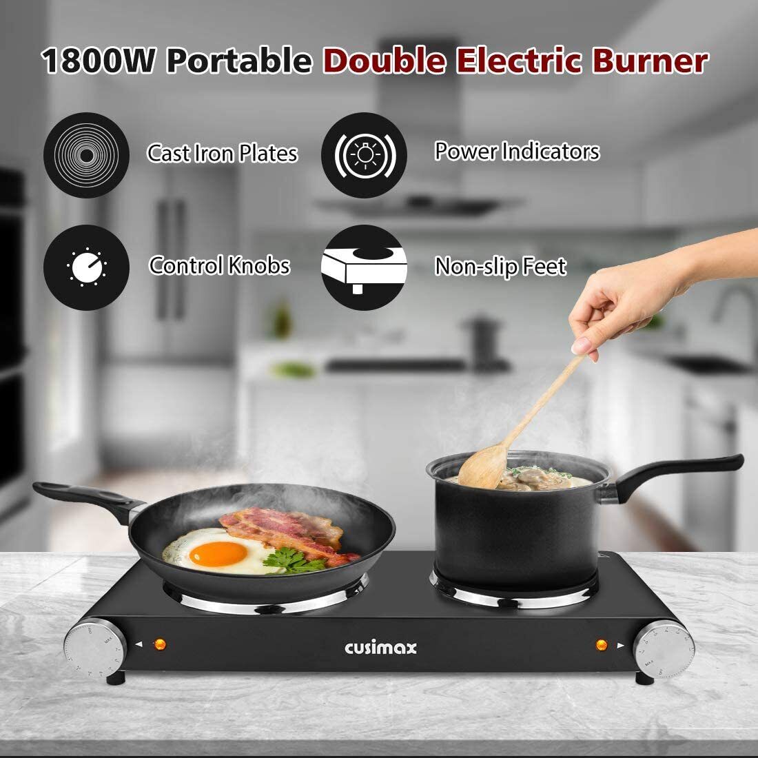 CUSIMAX Double Cast Iron Hot Plate Burner Electric Cooktop - CMHP-B201 - Fresh Stock Dated February 2026
