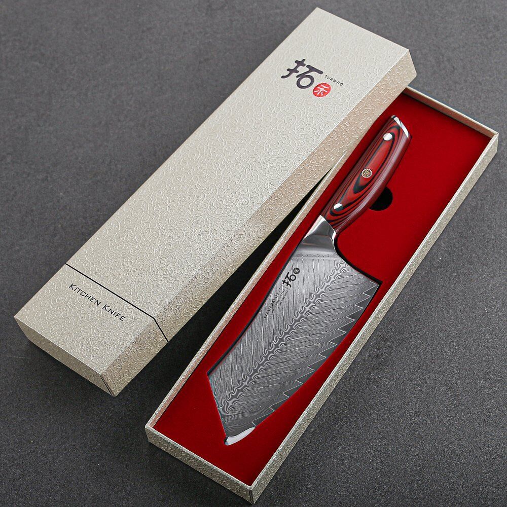 TURWHO 7inch Cleaver Knife 67-Layer Japanese VG10 Damascus Steel Kitchen Knife - Fresh Stock Dated January 2026