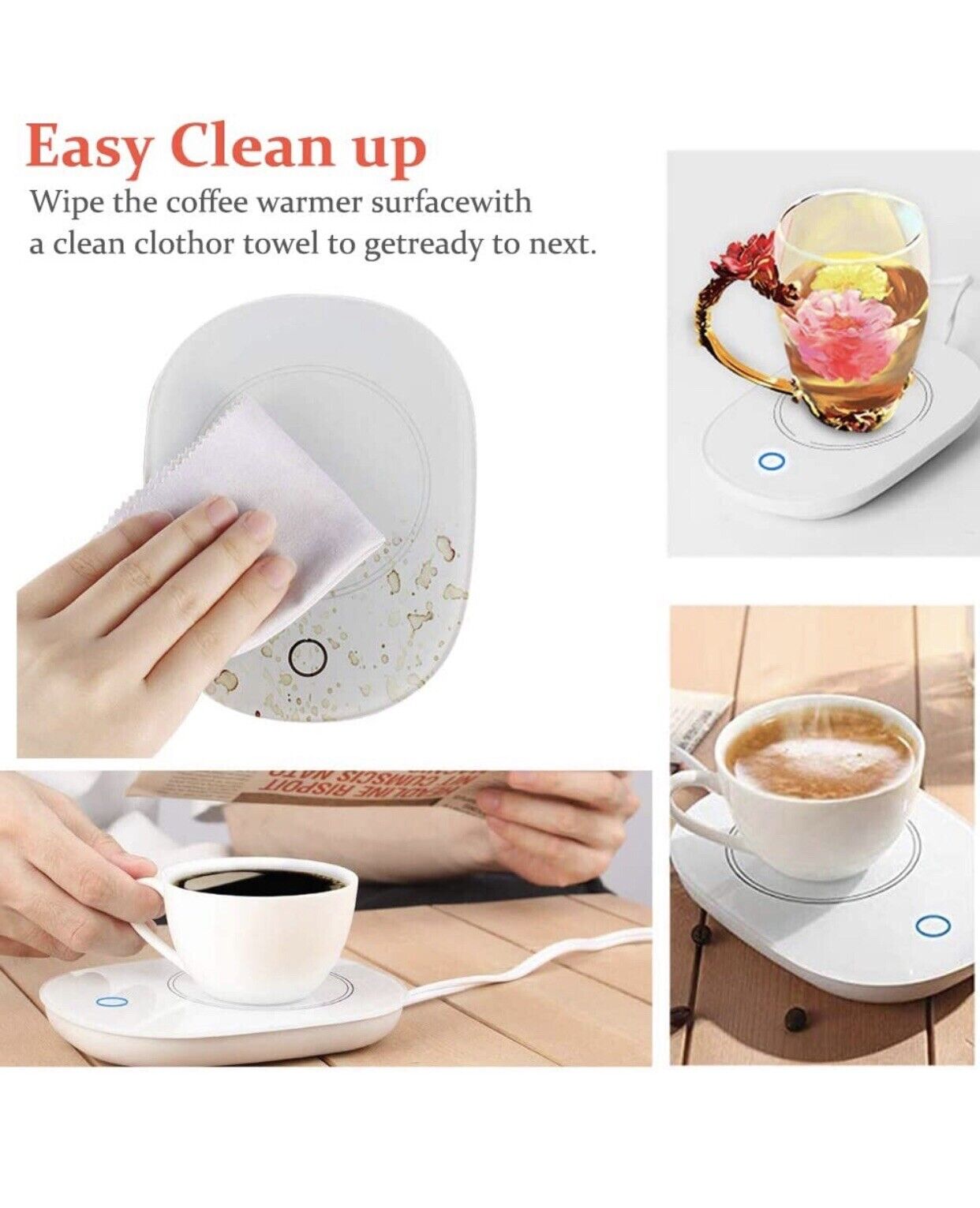 Coffee Cup Warmer for Desk w/Auto Shut Off Tea Mug Warmer Plate or Wax Warmer - Fresh Stock Dated January 2026