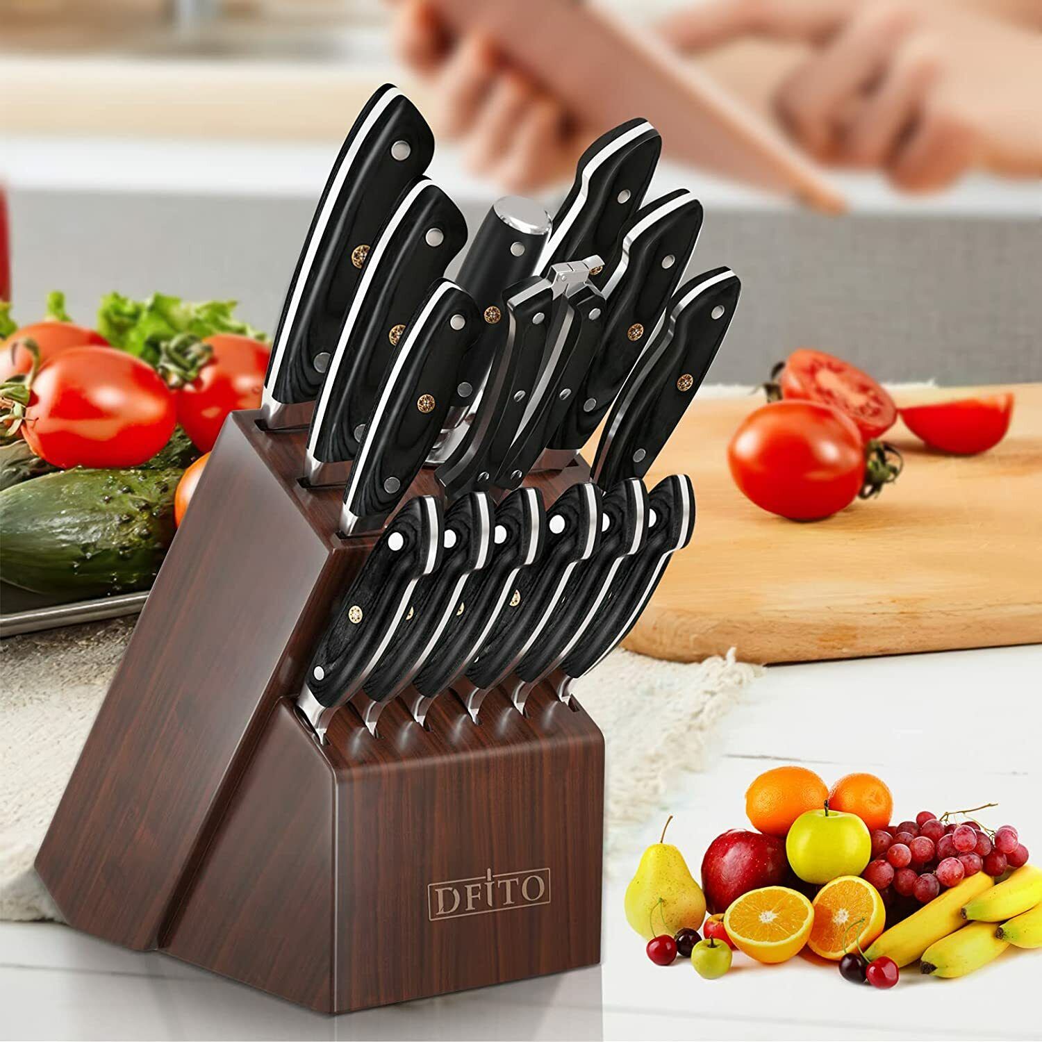 15Pcs Premium Kitchen Knife Block Set Germany Carbon Stainless Steel Chef Knives - Fresh Stock Dated February 2026