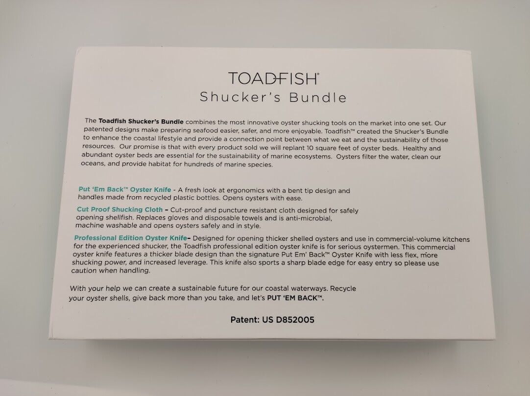 Toadfish Oyster Shucker's Bundle Two Knives & Cut-Resistant Cloth NEW GREAT GIFT - Fresh Stock Dated February 2026