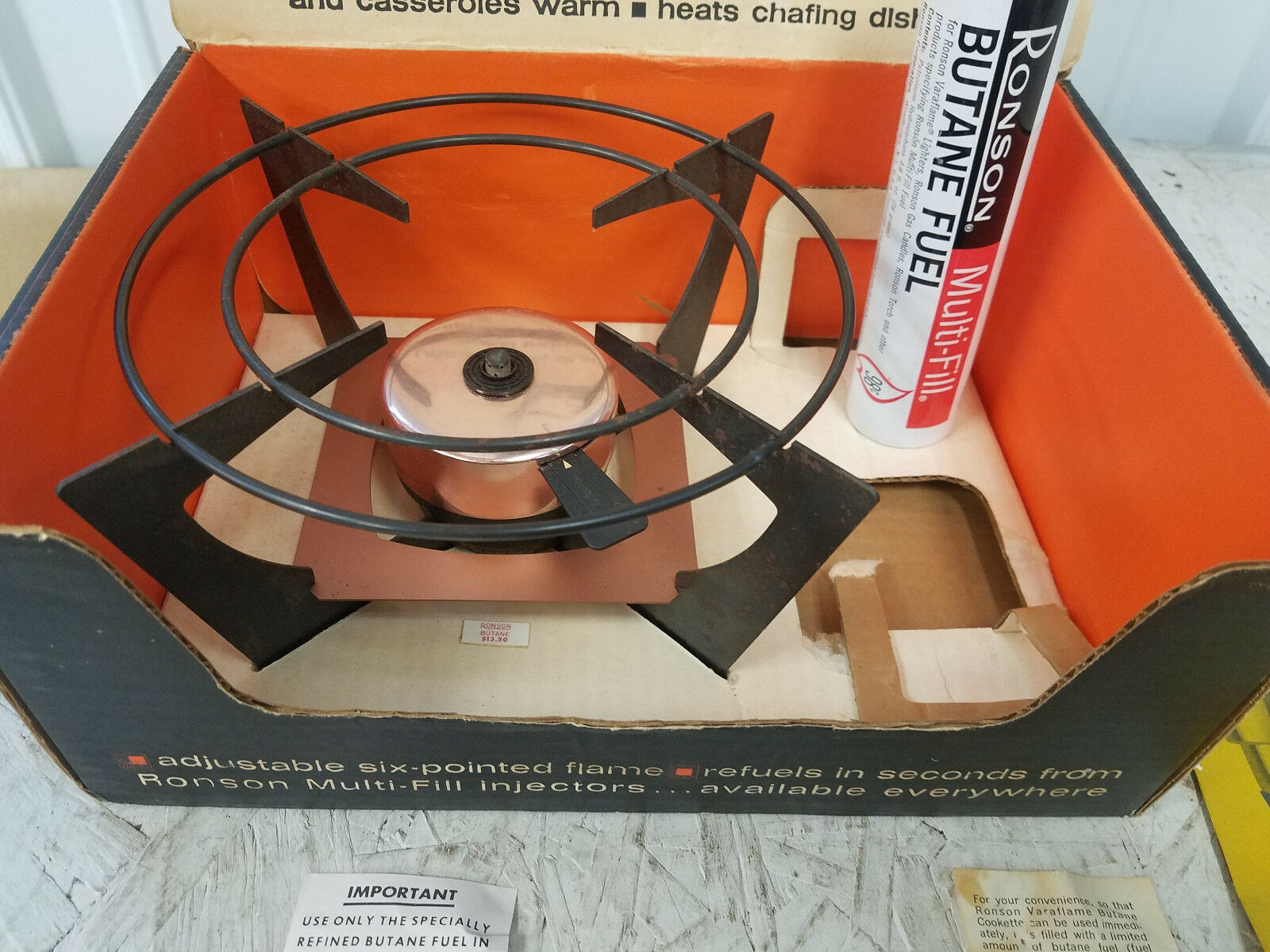 Vintage Ronson Varaflame Cookette Butane Gas Deluxe Handi Stand - Fresh Stock Dated February 2026