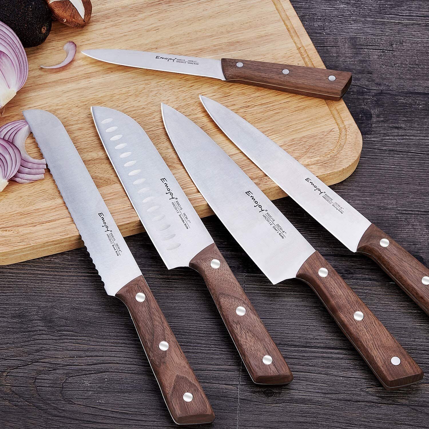 Emojoy Knife Set,15-piece Kitchen Knife Set with Block, Knives Set for Kitchen - Fresh Stock Dated February 2026