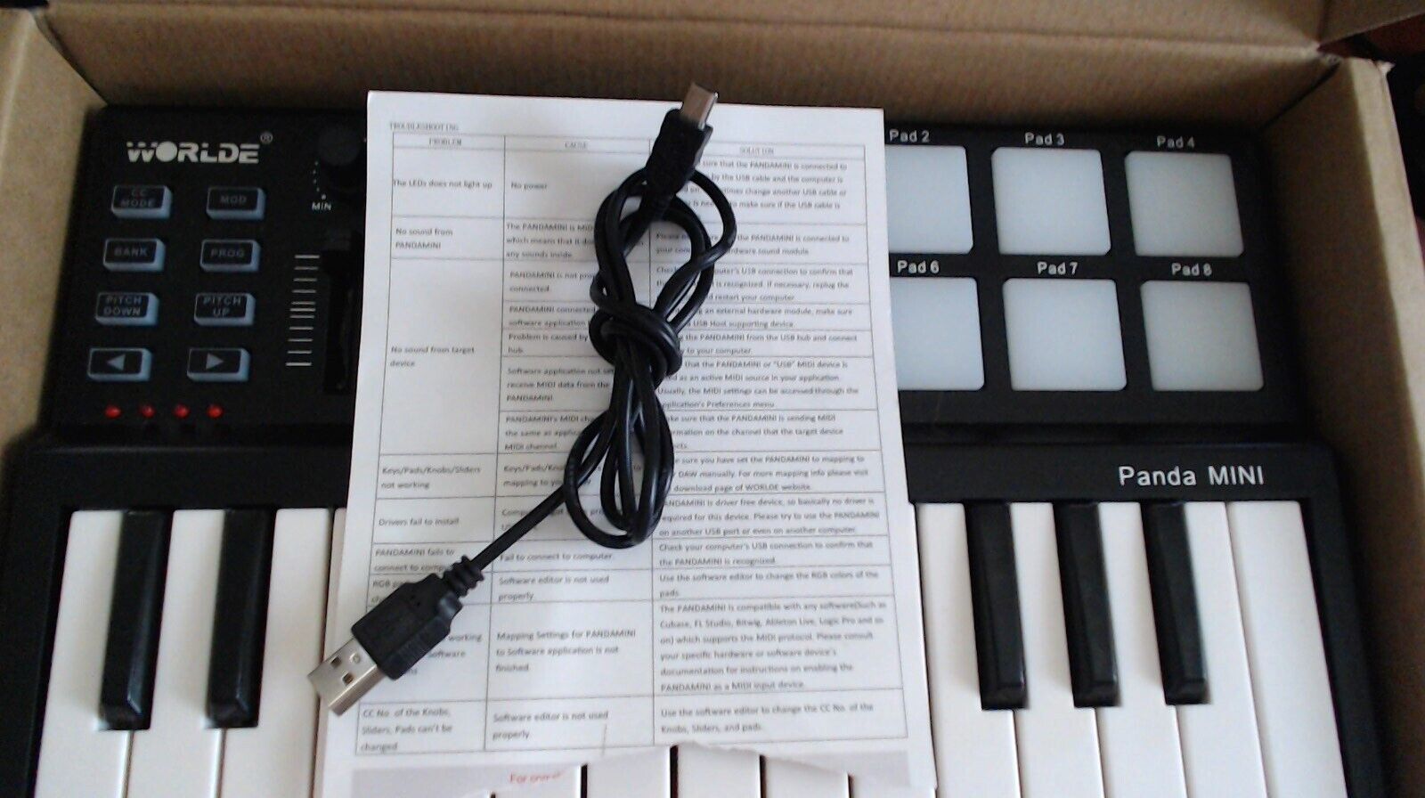 Worlde Panda Mini Black White 100mA 25 Key Portable USB MIDI Controller Keyboard - Fresh Stock Dated December 2025