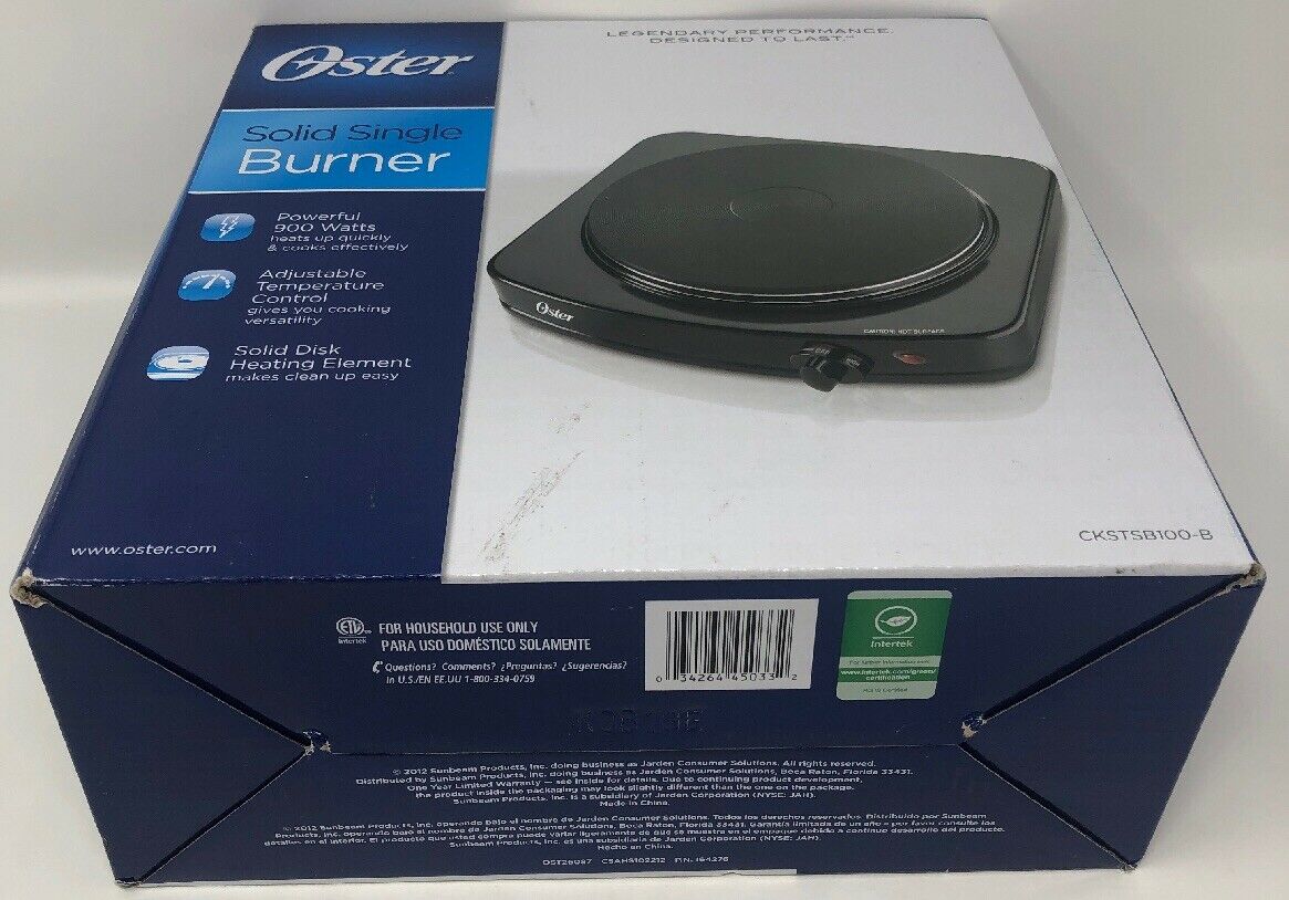 Oster Black Solid Single Burner (Powerful Watts, Adjustable Temperature Control) - Fresh Stock Dated February 2026